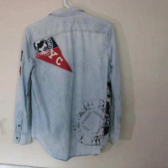 Men's 2010s Polo Ralph Lauren USRL Naval Flag Chambray Shirt Size Medium - Picture 2 of 4